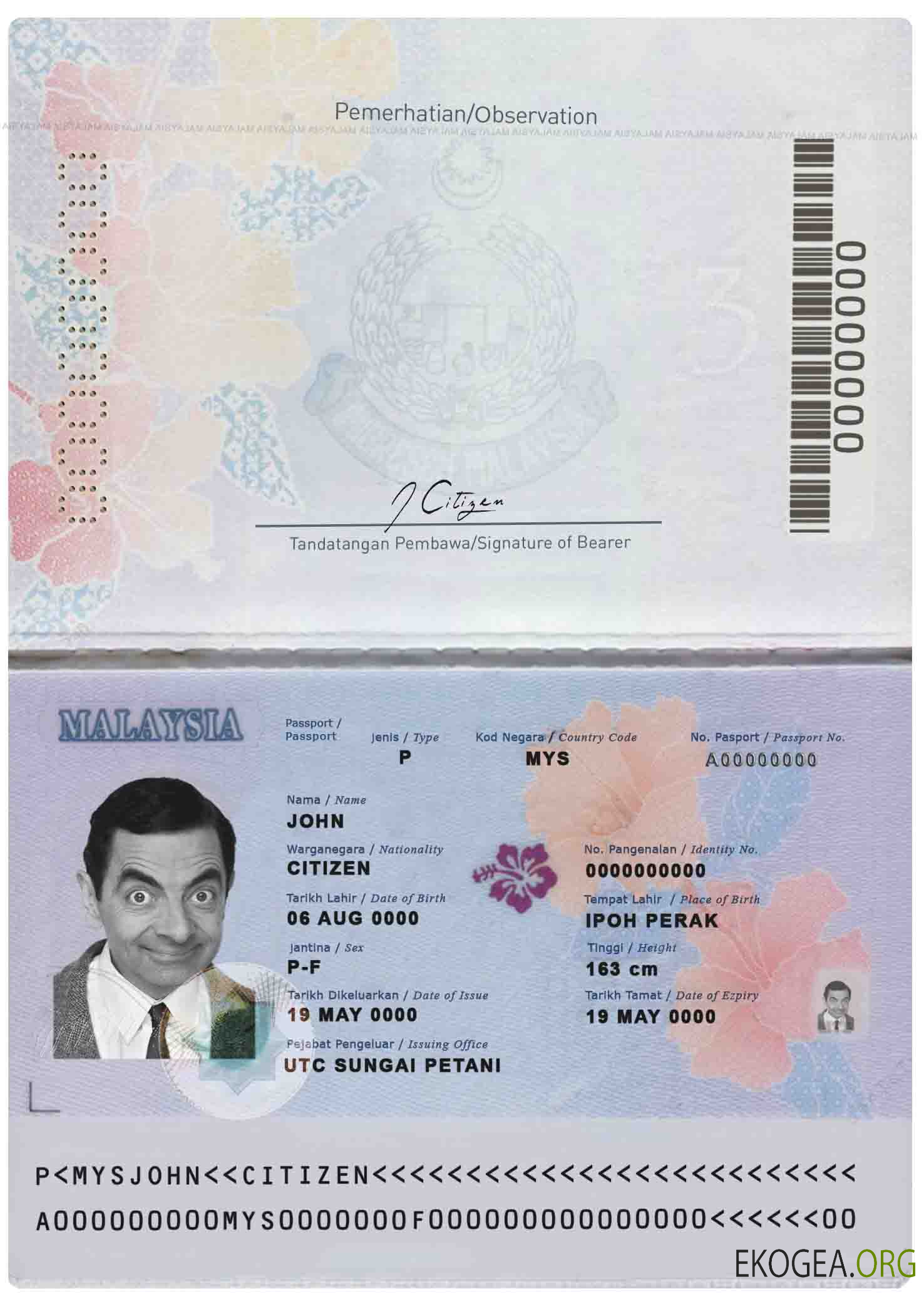 Modèle de passeport malaisien au format PSD, version 1, entièrement modifiable (2017 – présent)